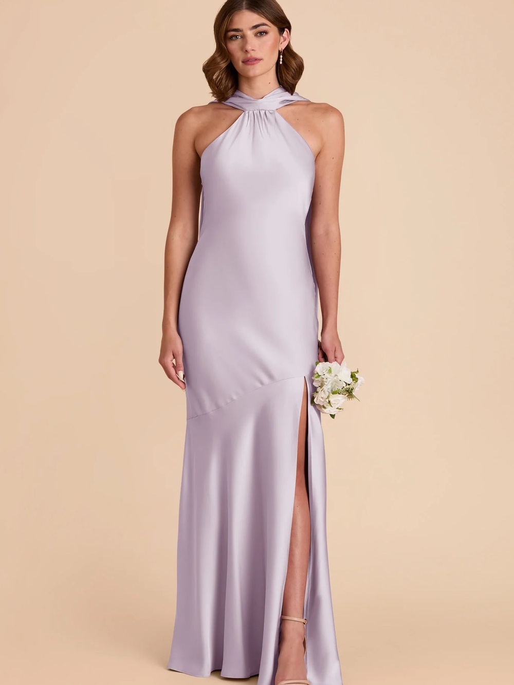 Birdy Grey Lilac Halter Maxi Dress with Thigh Slit